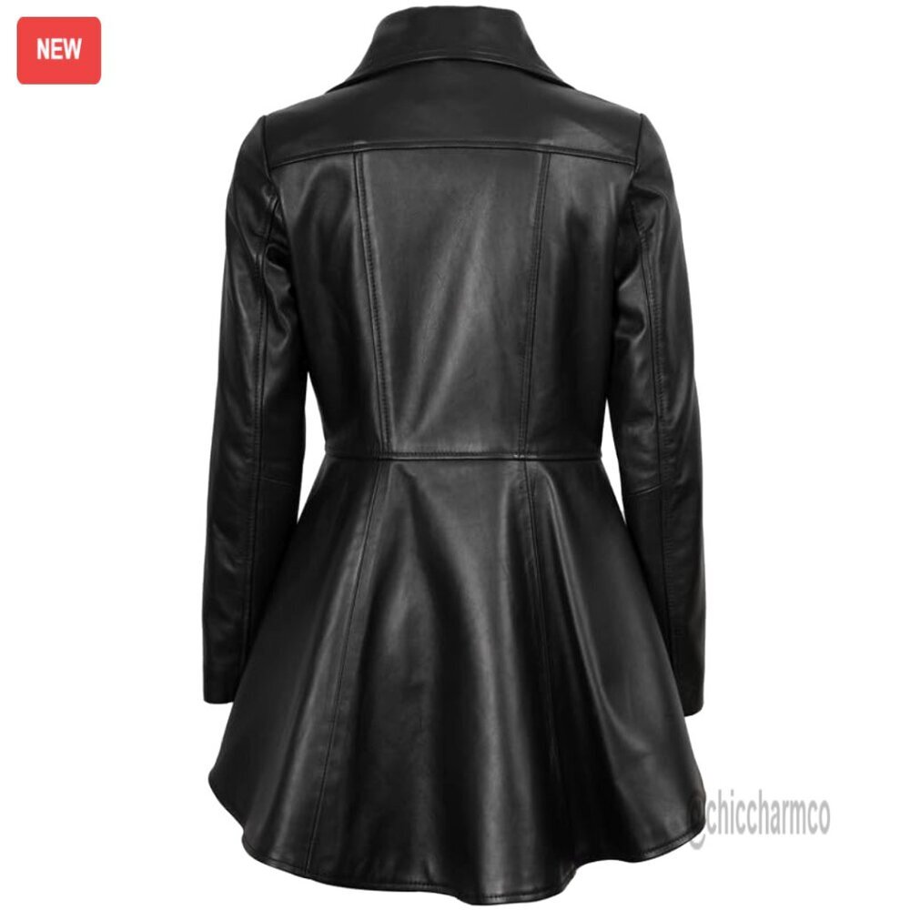 Lambskin Leather Peplum Jacket Women's Classic Tailored Fit Chic Outerwear - Picture 3 of 4